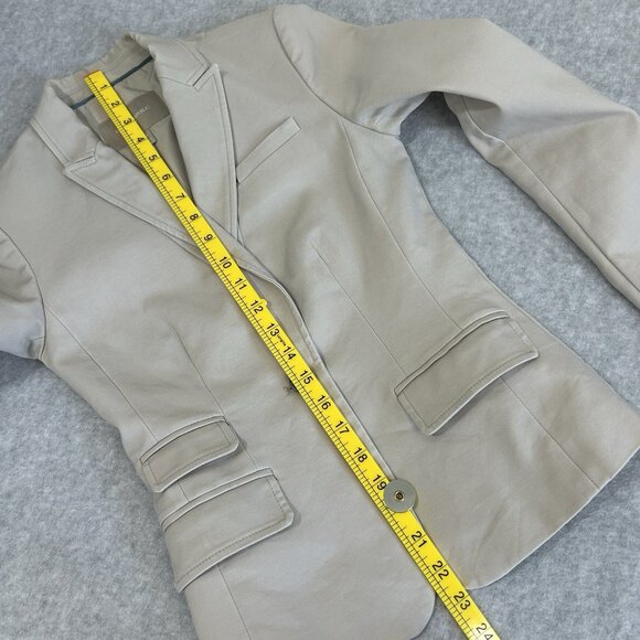 BANANA REPUBLIC Petite 00 Tan Stretch Fitted Blazer Lined Teal Accent Back Vents - Picture 5 of 10